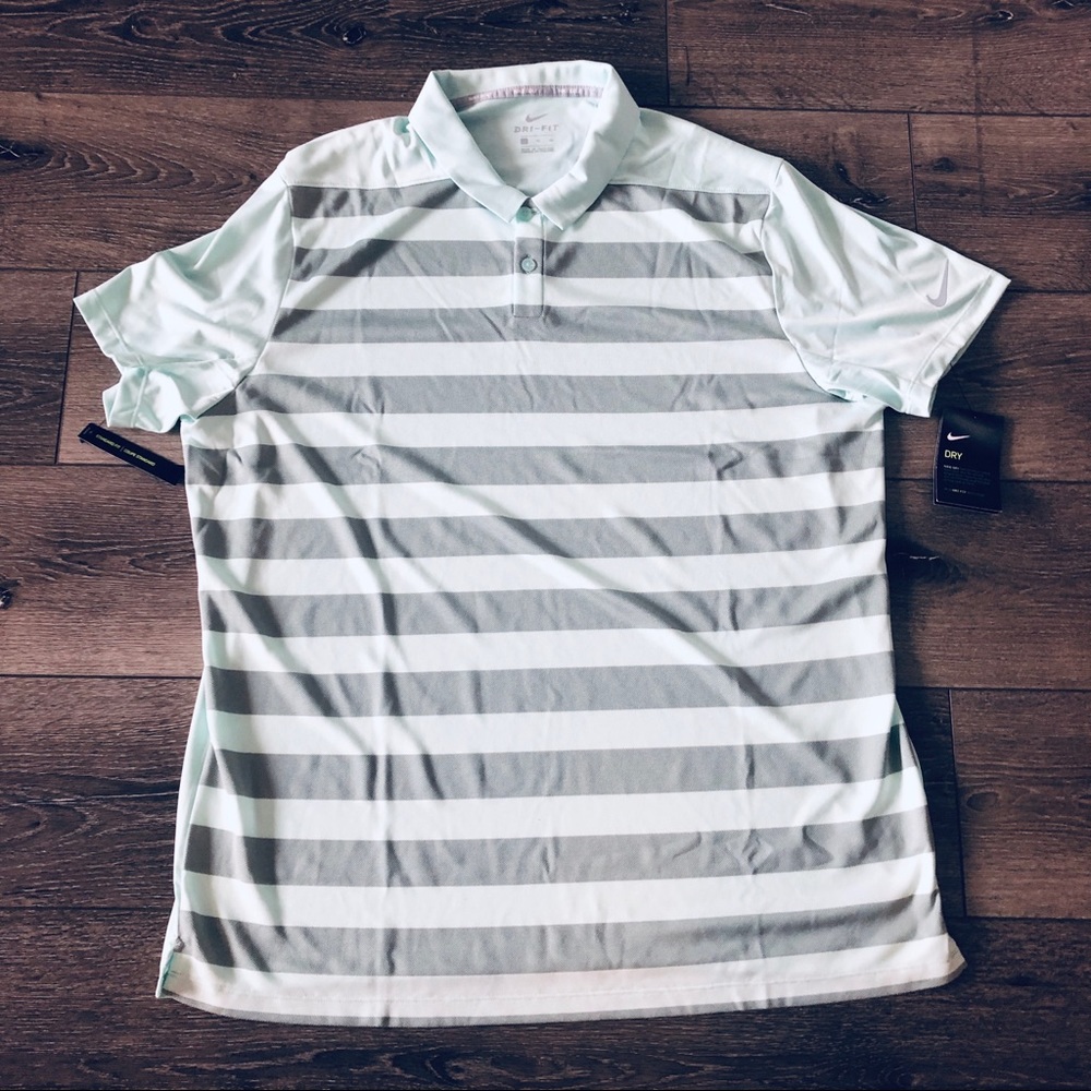 Nike Dri-Fit Golf Polo Light Green Striped XL